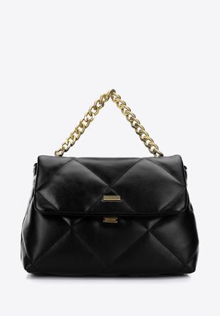 Quilted faux leather flap bag on chain shoulder strap, black, 97-4Y-619-1, Photo 1