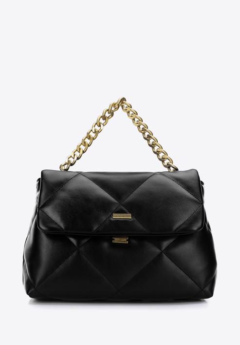 Quilted faux leather flap bag on chain shoulder strap, black, 97-4Y-619-3, Photo 1