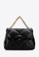 Quilted faux leather flap bag on chain shoulder strap, black, 97-4Y-619-3, Photo 1