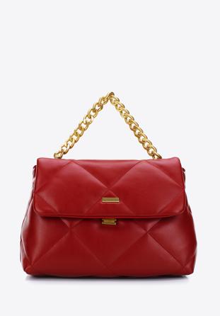 Quilted faux leather flap bag on chain shoulder strap, red, 97-4Y-619-3, Photo 1