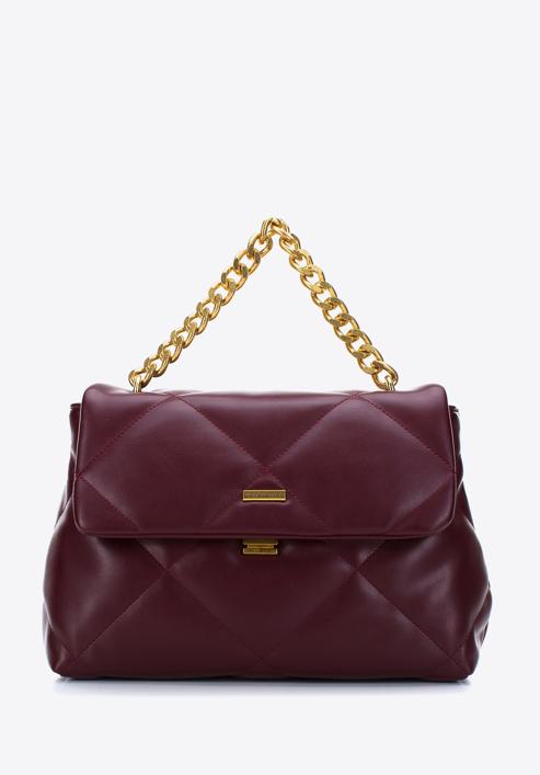Quilted faux leather flap bag on chain shoulder strap, burgundy, 97-4Y-619-3, Photo 1