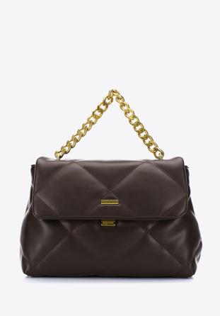 Quilted faux leather flap bag on chain shoulder strap, dark brown, 97-4Y-619-4, Photo 1
