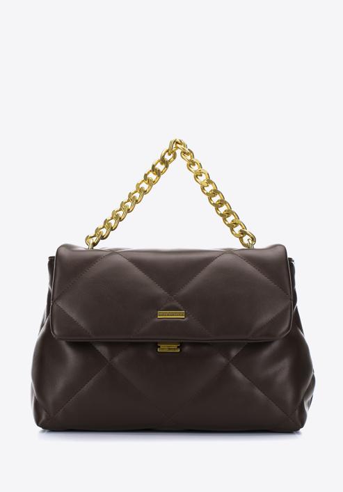 Quilted faux leather flap bag on chain shoulder strap, dark brown, 97-4Y-619-5, Photo 1