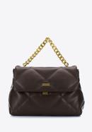 Quilted faux leather flap bag on chain shoulder strap, dark brown, 97-4Y-619-33, Photo 1