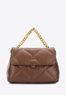 Quilted faux leather flap bag on chain shoulder strap, brown, 97-4Y-619-3, Photo 1