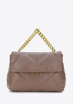 Quilted faux leather flap bag on chain shoulder strap, beige, 97-4Y-619-9, Photo 1