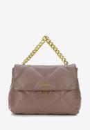 Quilted faux leather flap bag on chain shoulder strap, beige, 97-4Y-619-P, Photo 1