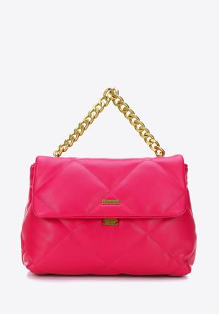 Quilted faux leather flap bag on chain shoulder strap, pink, 97-4Y-619-P, Photo 1