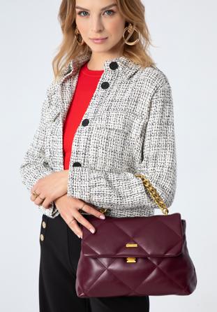 Quilted faux leather flap bag on chain shoulder strap, burgundy, 97-4Y-619-33, Photo 1