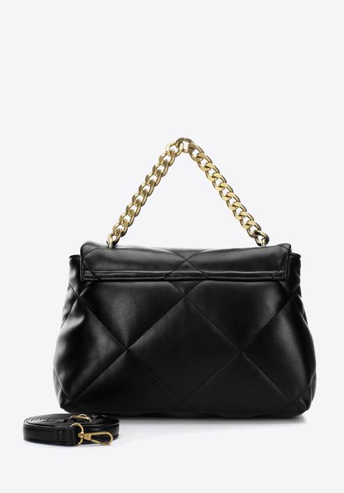 Quilted faux leather flap bag on chain shoulder strap, black, 97-4Y-619-3, Photo 2