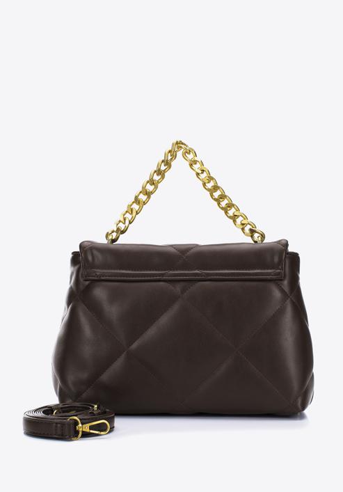 Quilted faux leather flap bag on chain shoulder strap, dark brown, 97-4Y-619-33, Photo 2