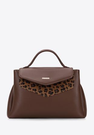 Faux leather tote bag with animal print detail, brown, 95-4Y-528-4, Photo 1