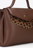 Faux leather tote bag with animal print detail, brown, 95-4Y-528-4, Photo 4