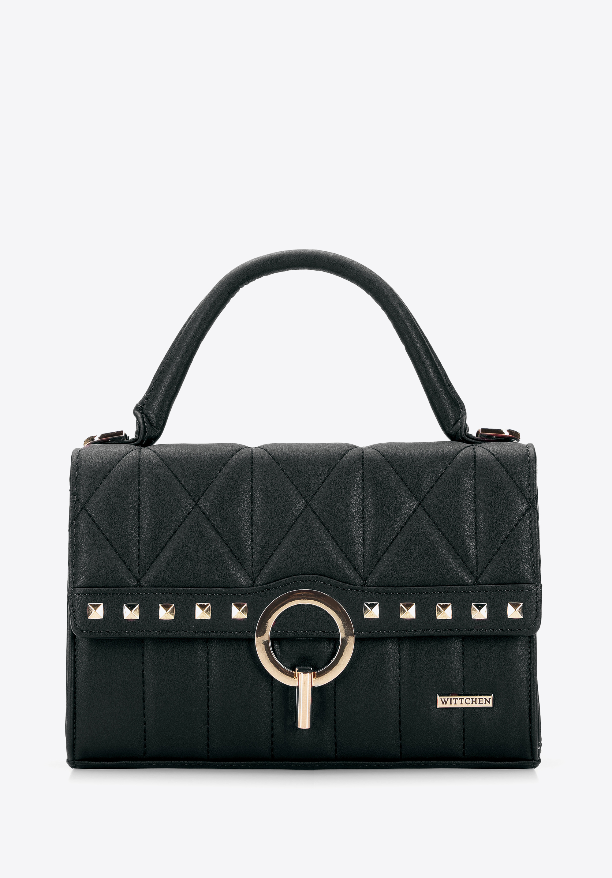 Small quilted faux leather tote bag, black, 96-4Y-206-1, Photo 1