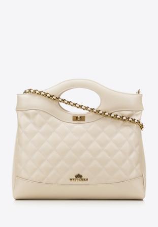 Quilted leather tote bag on chain shoulder strap, cream, 98-4E-210-0, Photo 1