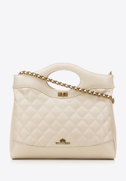 Quilted leather tote bag on chain shoulder strap, cream, 98-4E-210-1, Photo 1