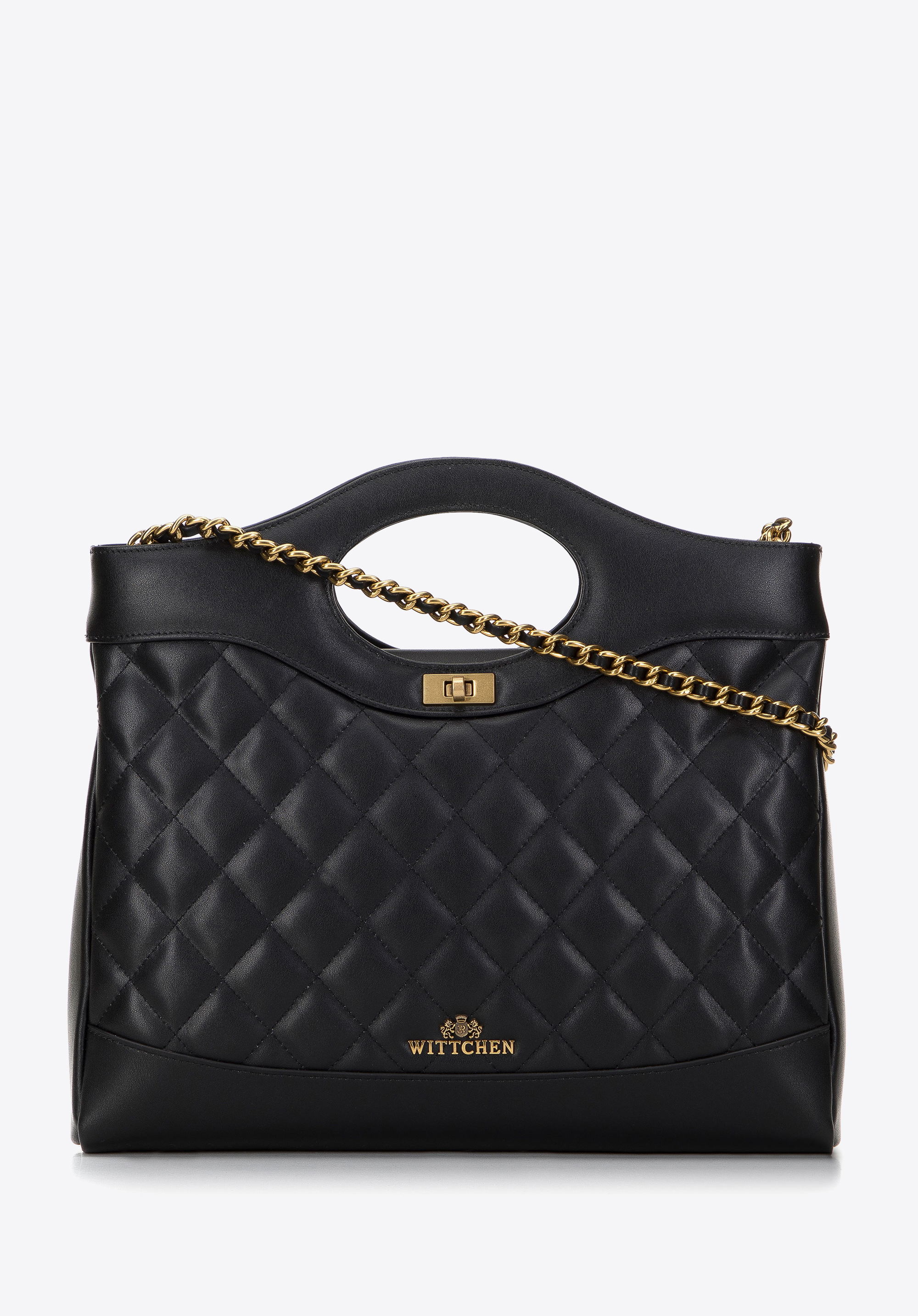 Torebka kuferek z pikowanej skóry na łańcuszku, czarny, 98-4E-210-1, Zdjęcie 1