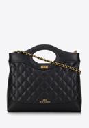 Quilted leather tote bag on chain shoulder strap, black, 98-4E-210-0, Photo 1