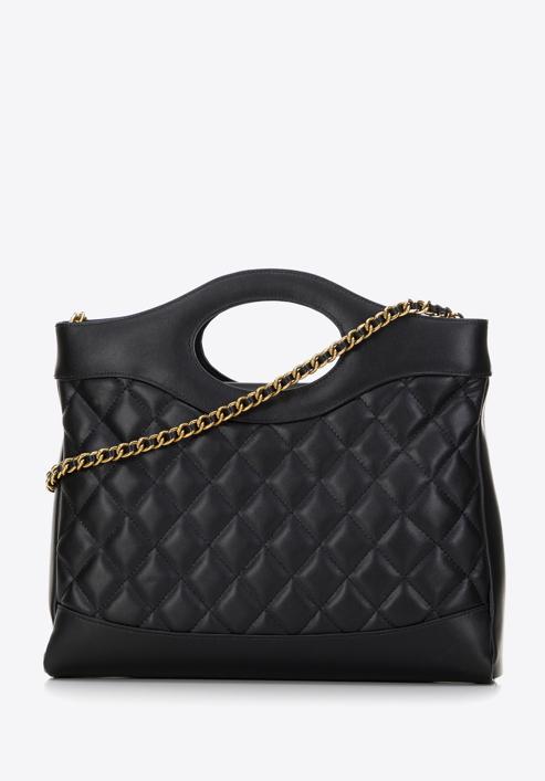 Quilted leather tote bag on chain shoulder strap, black, 98-4E-210-0, Photo 2