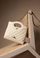 Quilted leather mini tote bag on chain shoulder strap, light beige, 98-4E-211-0, Photo 35
