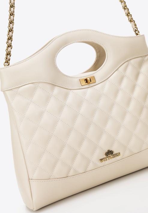 Quilted leather tote bag on chain shoulder strap, cream, 98-4E-210-1, Photo 4