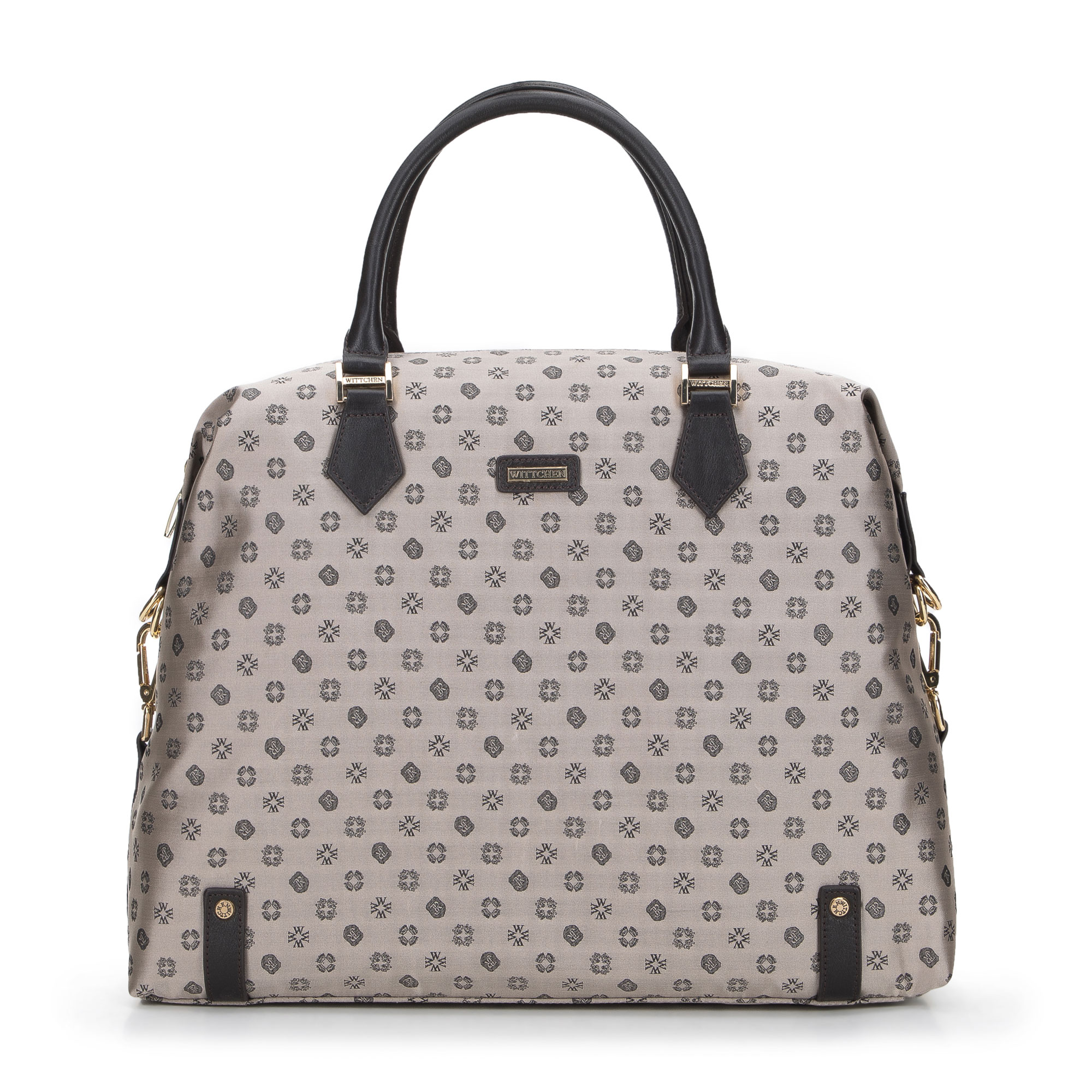 Kabelka kufrík zo žakáru a kože s bočnými zapínaniami béžová 95-4-907-9