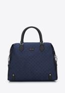 Jacquard and leather tote bag, navy blue, 95-4-907-1, Photo 1