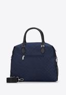 Jacquard and leather tote bag, navy blue, 95-4-907-N, Photo 2