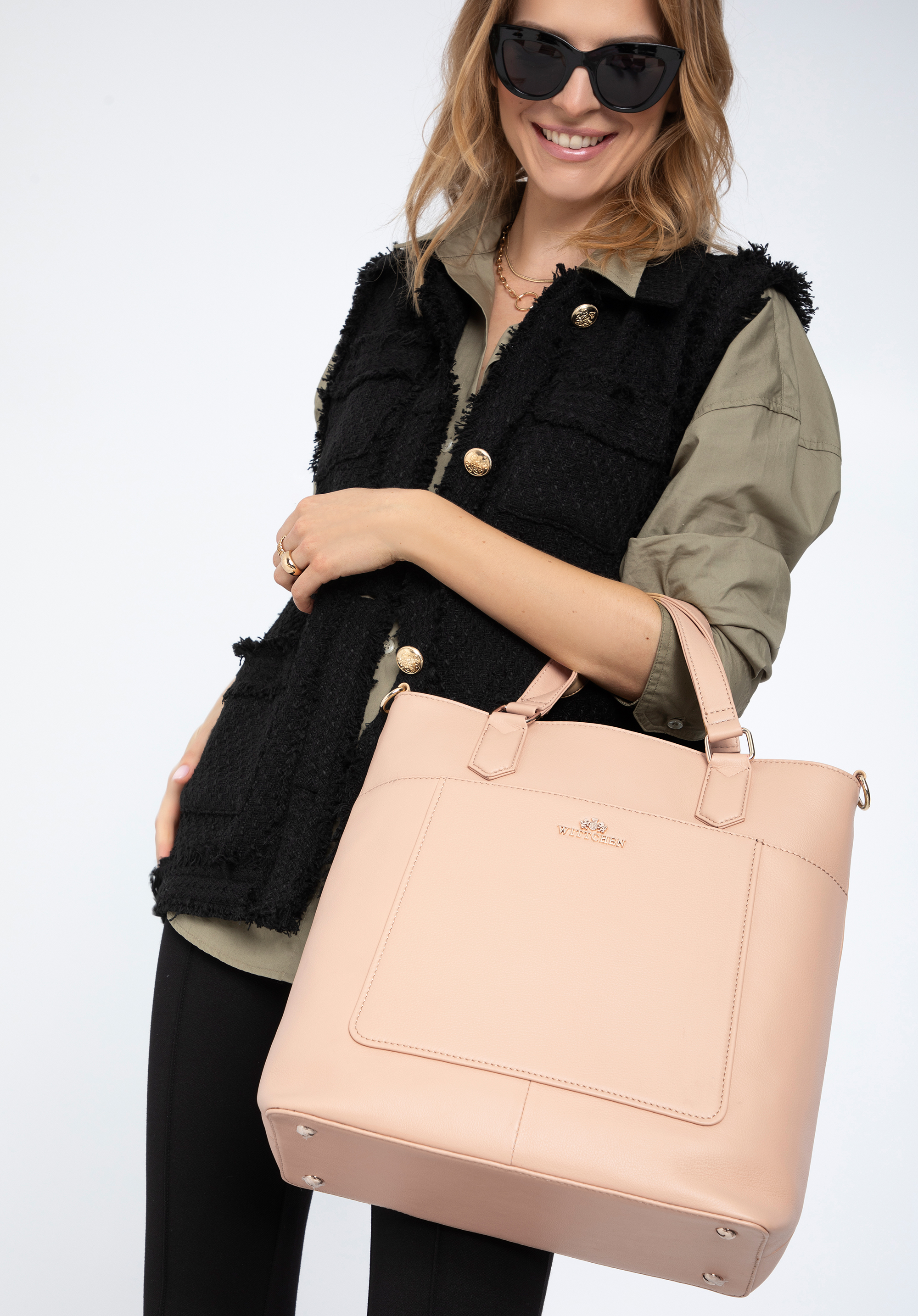 Leather tote bag, beige, 97-4E-016-9, Photo 1