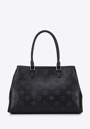 Leather monogram tote bag, black, 95-4E-638-1, Photo 1