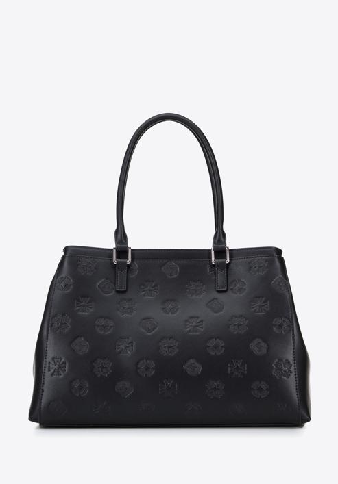 Leather monogram tote bag, black, 95-4E-638-3, Photo 1