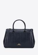 Leather tote bag with large front pocket, navy blue, 95-4E-646-11, Photo 1