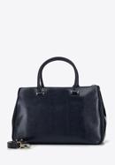 Leather tote bag with large front pocket, navy blue, 95-4E-646-11, Photo 2