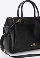 Leather tote bag with large front pocket, black-gold, 95-4E-646-1, Photo 4