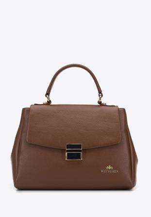 Leather tote bag with a gold-tone buckle
