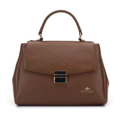 Leather tote bag with a gold-tone buckle, brown, 95-4E-603-4, Photo 1