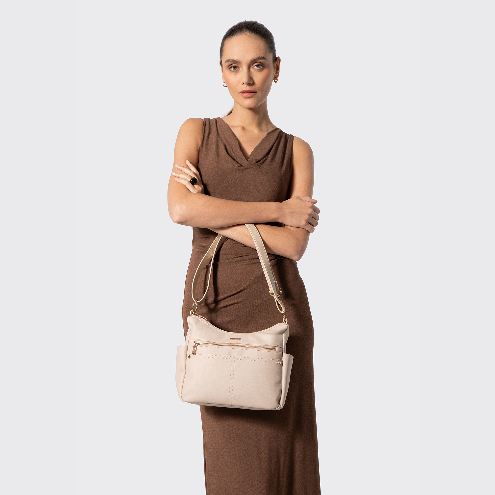 Krémová dámska crossbody kabelka Wittchen z polyesteru, Vyberte variant krémová