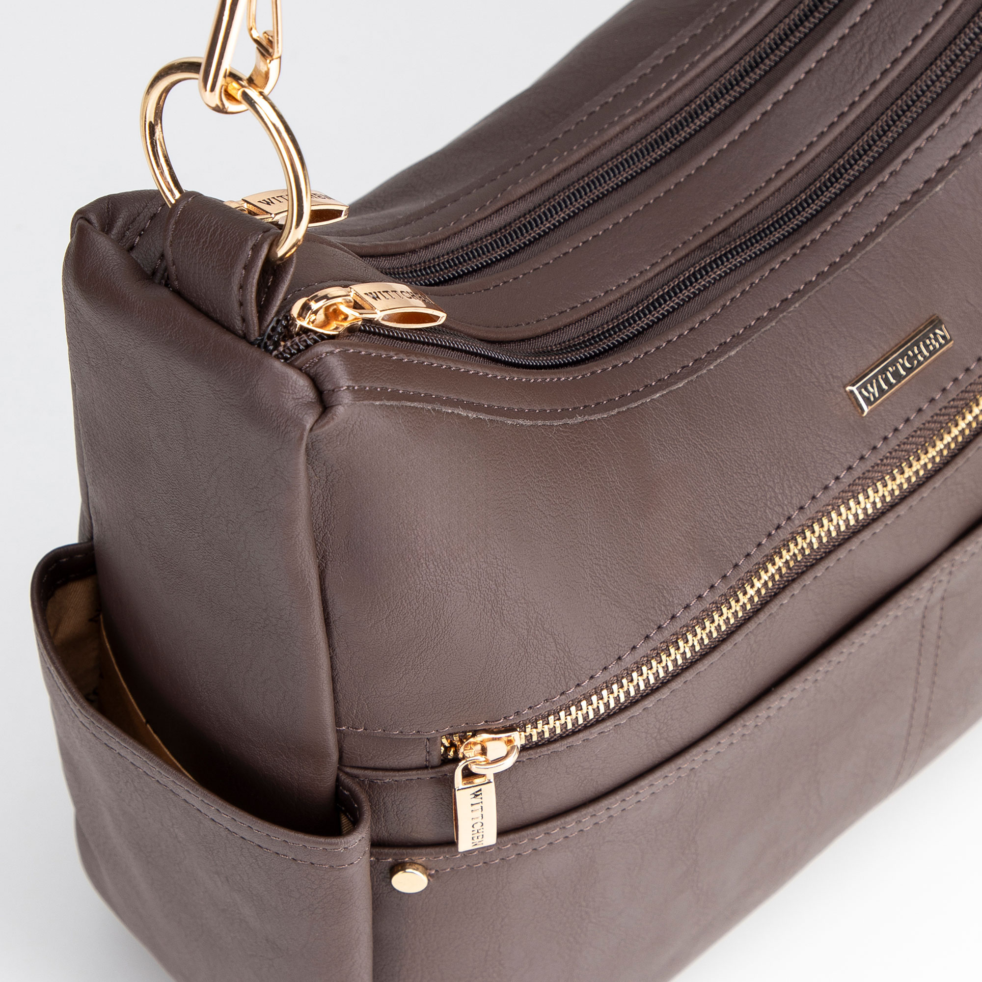 Tmavohnedá dámska crossbody kabelka Wittchen z polyesteru, Vyberte variant tmavohnedá