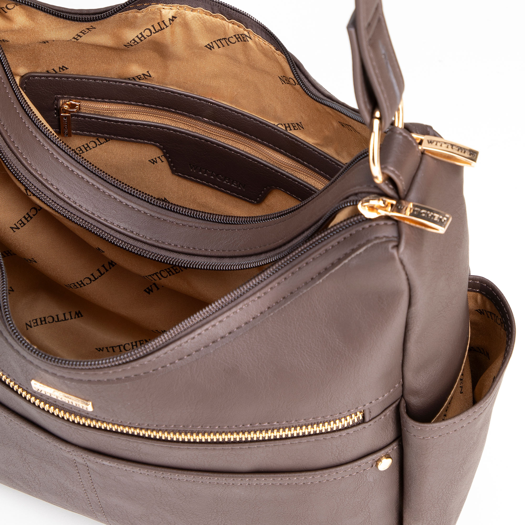Tmavohnedá dámska crossbody kabelka Wittchen z polyesteru, Vyberte variant tmavohnedá