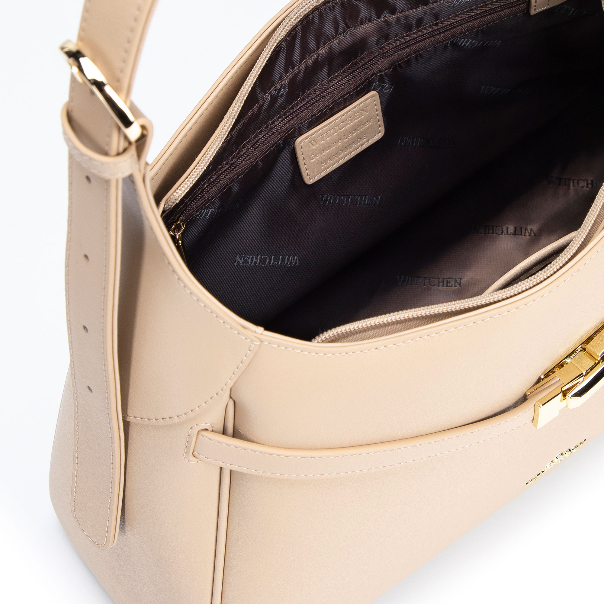 Béžová dámska crossbody kabelka Wittchen z prírodnej kože s nadčasovým vzhľadom, Vyberte variant béžová