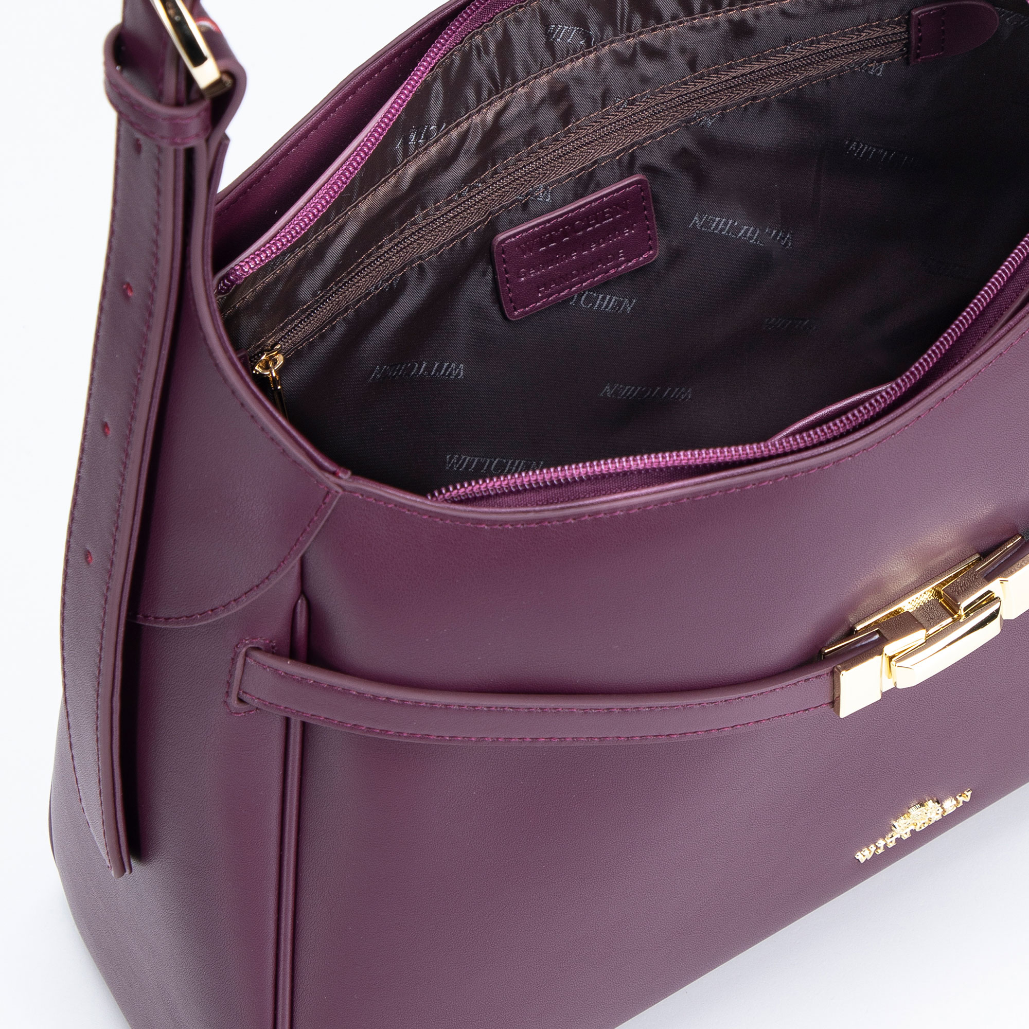 Dámska crossbody kabelka Wittchen z prírodnej kože s čistým vzhľadom, Vyberte variant slivková