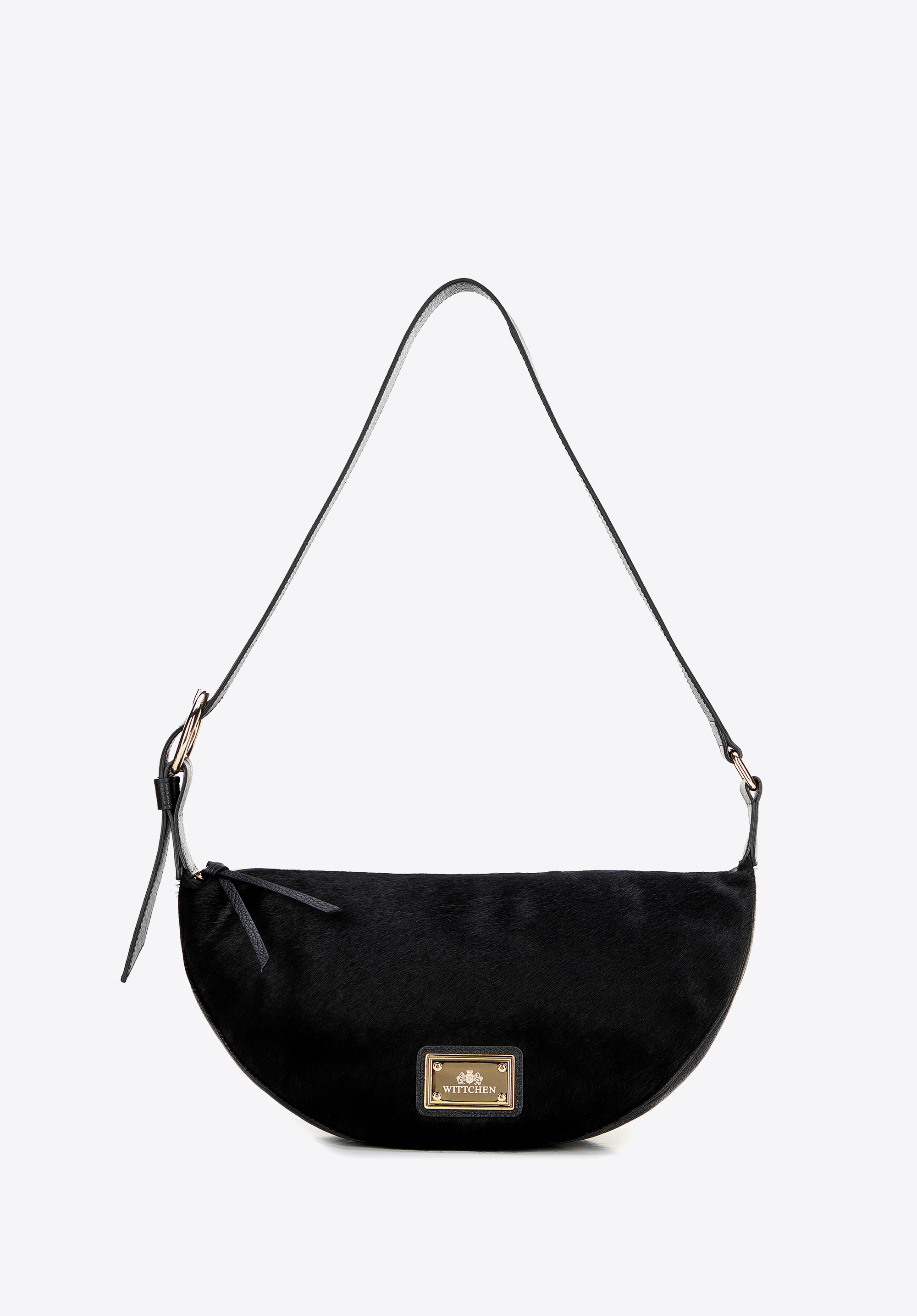 Torebka półksiężyc na ramię ze skóry naturalnej, czarny, 102-4E-004-1, Zdjęcie 1