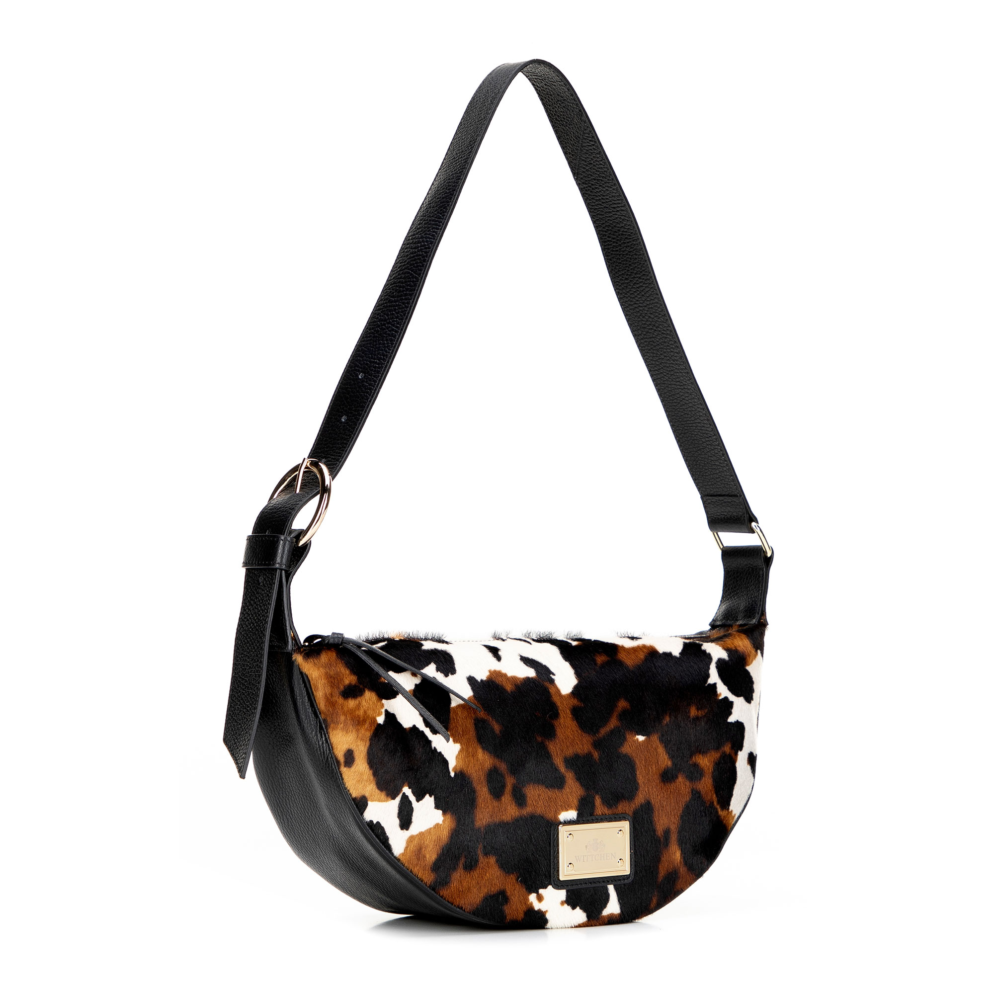Krémová dámska crossbody kabelka Wittchen z prírodnej kože so zvieracím vzorom, Vyberte variant čierna + krémová