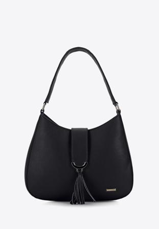 Faux leather handbag with tassel detail, black, 96-4Y-216-1, Photo 1