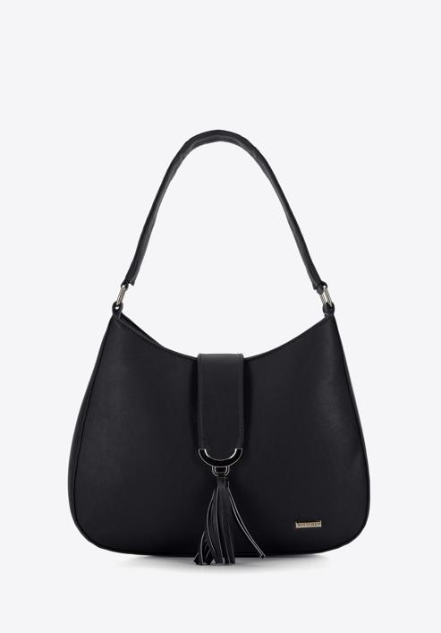 Faux leather handbag with tassel detail, black, 96-4Y-216-Z, Photo 1