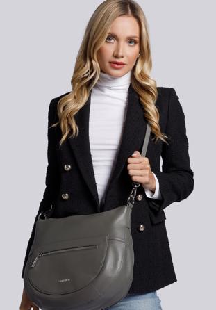 Leather saddle bag with slim shoulder strap, grey, 93-4E-609-8, Photo 1