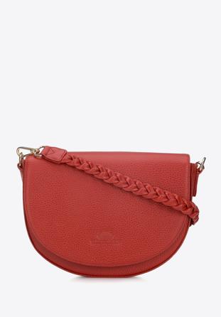 Torebka saddle bag skórzana z plecionym paskiem, czerwony, 94-4E-906-K, Zdjęcie 1