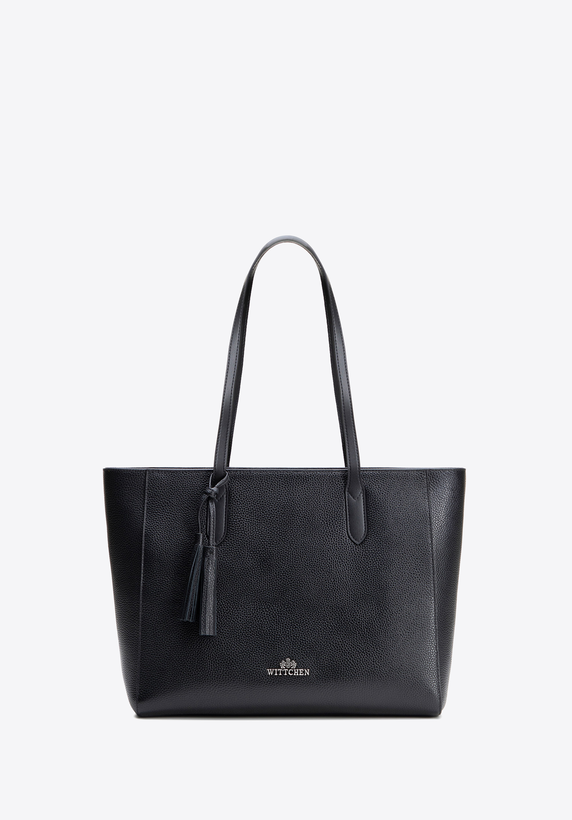 Torebka shopper ze skóry z chwostem, czarno-srebrny, 100-4E-610-1S, Zdjęcie 1