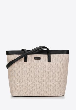 Large woven-effect shopper bag, beige-black, 94-4Y-500-1, Photo 1