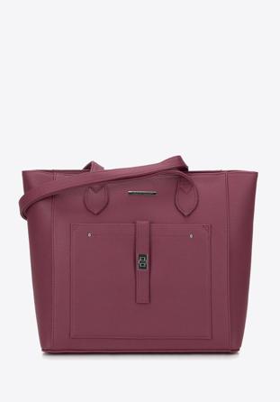 Classic shopper bag with front pocket, plum, 29-4Y-002-BF, Photo 1